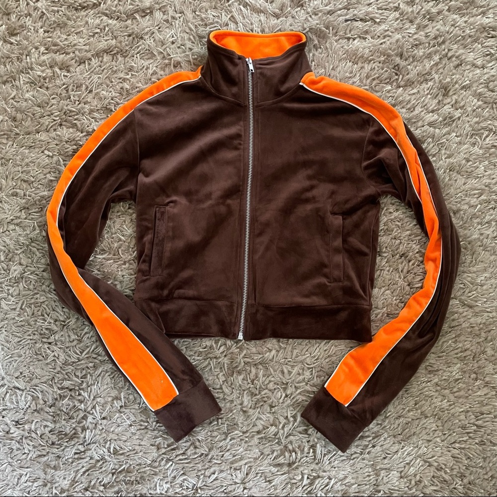 H&M retro style crop velour track jacket sz S NWOT
